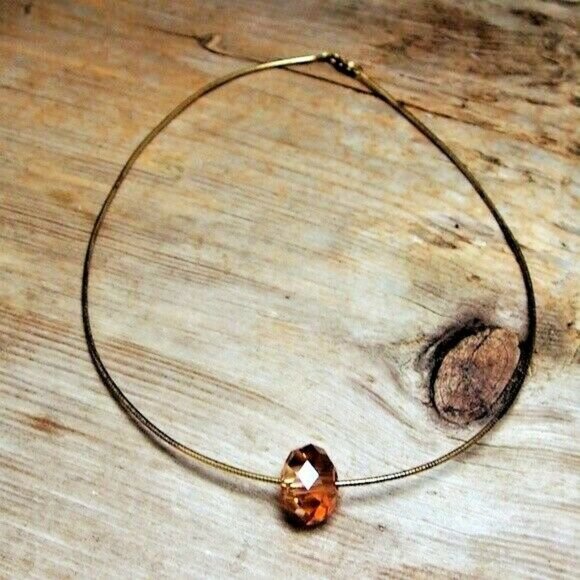 Vintage Jewelry - Italian Sterling Silver Amber Glass Pendant Choker